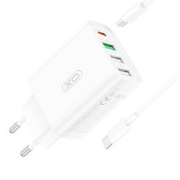 Wall charger XO L120 1xUSB-C,20W ,1x USB-1, 18W with cable USB-C (white)