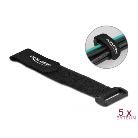Delock Befűzős kábelkötegelő tépőzárral hossza 190 mm, szélessége 25 mm, 5 db. Fekete