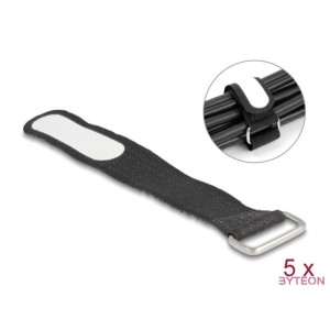 Delock Tépőzáras kábelkötegelő horoggal és feliratozható felülettel Hx 127 mm és Sz 20 mm 5 db. fekete