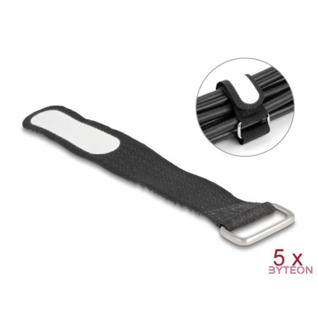 Delock Tépőzáras kábelkötegelő horoggal és feliratozható felülettel Hx 127 mm és Sz 20 mm 5 db. fekete