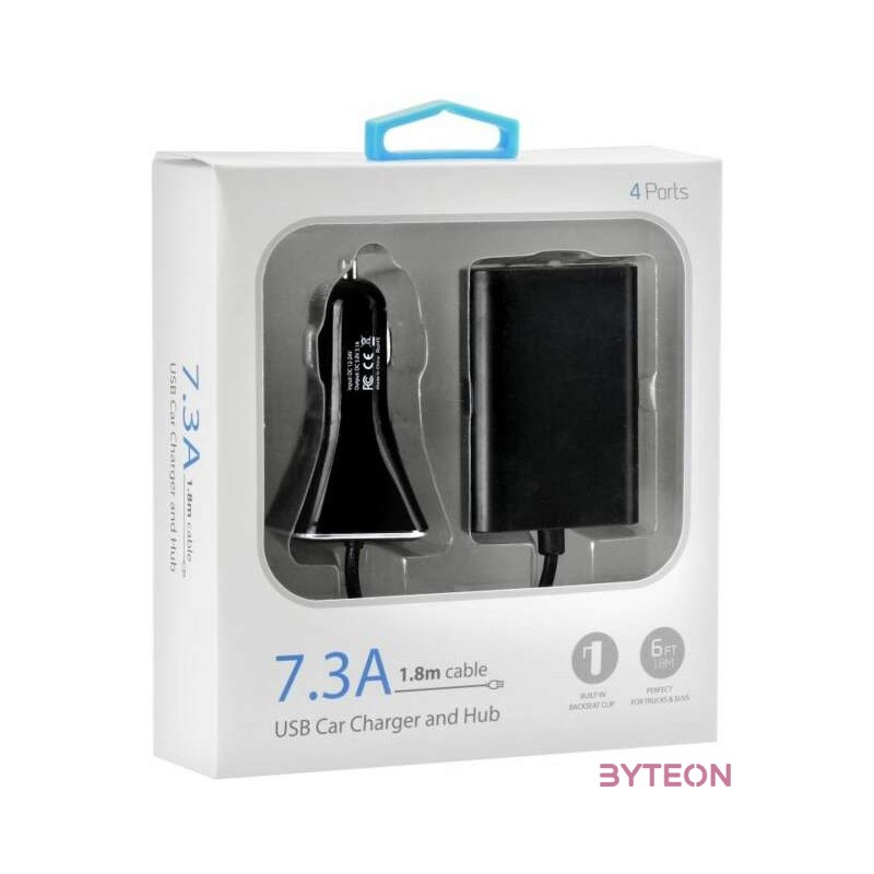 BlueStar autós töltő 4 x USB, 7,3 A, kábel 1,8 m