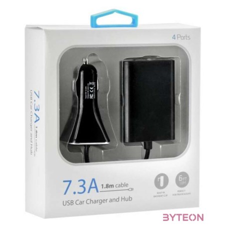 BlueStar autós töltő 4 x USB, 7,3 A, kábel 1,8 m