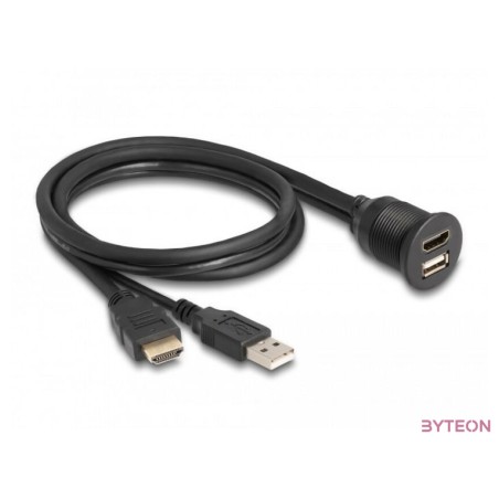 Delock HDMI-A kábel apa és A-típusú USB 2.0 apa - HDMI-A anya és A-típusú USB 2.0 anya 1m