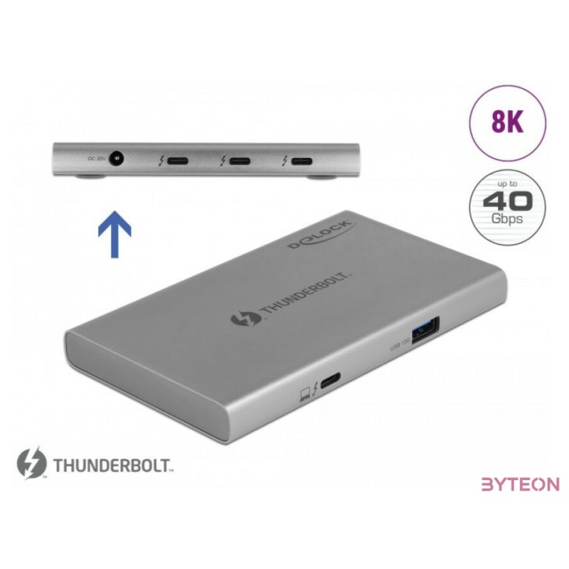 Delock Thunderbolt 4 Hub 3 porttal és egy további SuperSpeed USB 10 Gbps A-típusú porttal - 8K