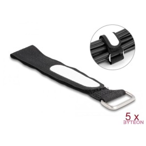 Delock Tépőzáras kábelkötegelő horoggal és feliratozható felülettel Hx 203 mm és Sz 20 mm 5 db. fekete