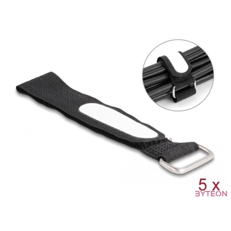 Delock Tépőzáras kábelkötegelő horoggal és feliratozható felülettel Hx 203 mm és Sz 20 mm 5 db. fekete