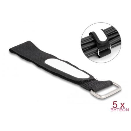 Delock Tépőzáras kábelkötegelő horoggal és feliratozható felülettel Hx 203 mm és Sz 20 mm 5 db. fekete