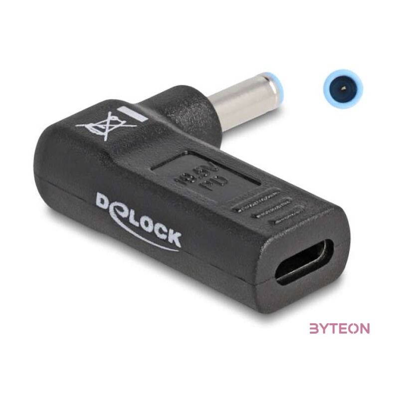 Delock Laptop töltőkábel adapter USB Type-C anya - HP 4,5 x 3,0 mm apa 90 fokban hajlított