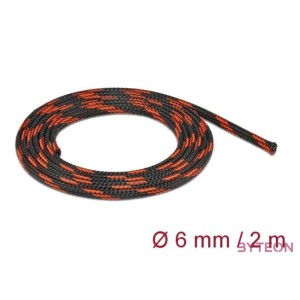 Delock Fonott kábelharisnya nyújtható 2 m x 6 mm fekete-piros
