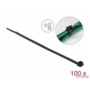 Delock Kábelkötöző ellenáll a hideg hőmérsékletnek hossza 300 x szélessége 4,8 mm, 100 db. Fekete