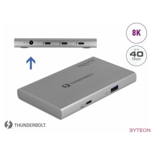 Delock Thunderbolt 4 Hub 3 porttal és egy további SuperSpeed USB 10 Gbps A-típusú porttal - 8K