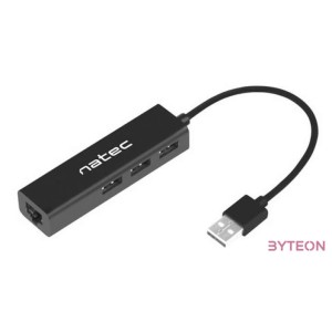 Natec Dragonfly USB 2.0-ról 3 USBRJ45 hub, fekete