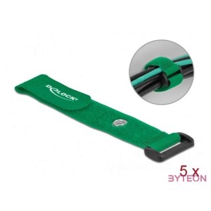 Delock Befűzős kábelkötegelő tépőzárral és szorító karikával hossza 190 mm, szélessége 25 mm, 5 db.