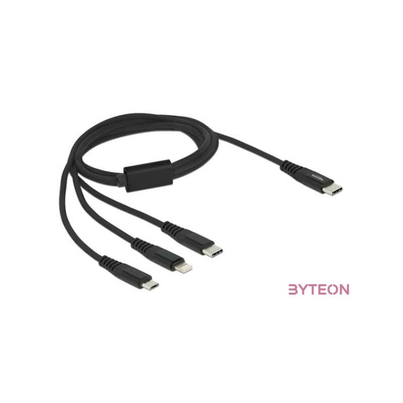 Delock 1 m hosszú, USB töltő kábel 3 az 1 USB Type-C apa Lightning -, Micro USB- és USB Type-C csa
