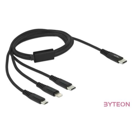 Delock 1 m hosszú, USB töltő kábel 3 az 1 USB Type-C apa Lightning -, Micro USB- és USB Type-C csa
