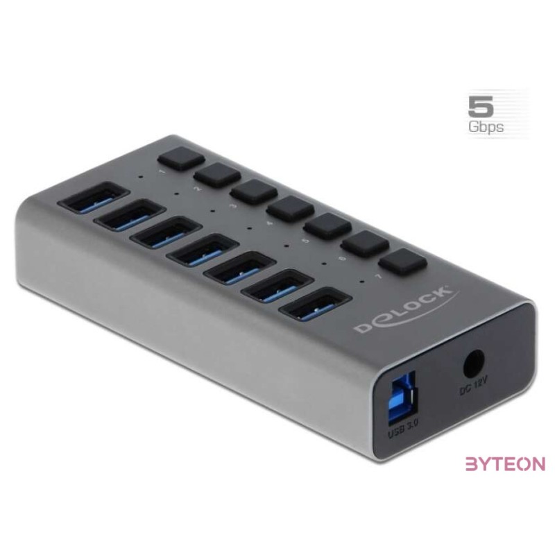 Delock Külső SuperSpeed USB hub 7 bemenettel és kapcsolóval