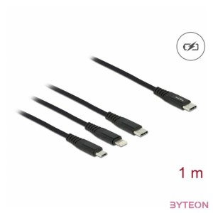 Delock 1 m hosszú, USB töltő kábel 3 az 1 USB Type-C apa Lightning -, Micro USB- és USB Type-C csa