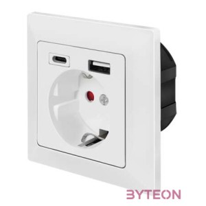 Logilink Fali aljzat, 1x CEE 7,3, 1x USB-A, 1x USB-C