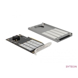 Delock PCI Expresz x16 kártya - 4 x belső NVMe M.2 M-kulcs hűtőbordával és ventilátorral - elágazás