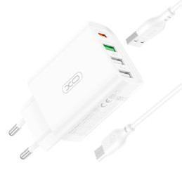 Wall charger XO L120 3x USB, 1x USB-C , 18W (white)