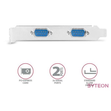 Bővítő kártya PCI-E x1 Axagon 2x DB9 Serial  LP hátlap