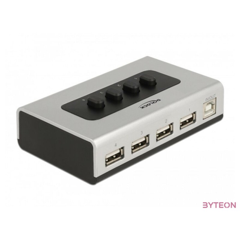 Delock Kétirányú USB 2.0 switch 1 db. B-típusú anya  4 db. A-típusú anya kézi átkapcsolással