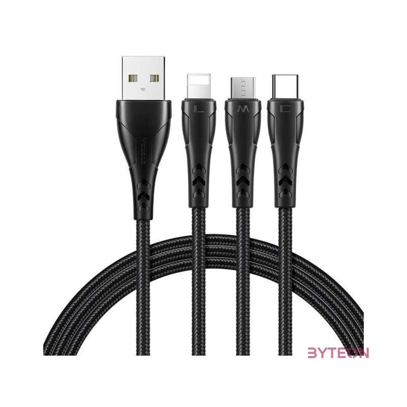 3in1 USB to USB-C , Lightning , Micro USB Cable, Mcdodo CA-6960, 1.2m (Black)