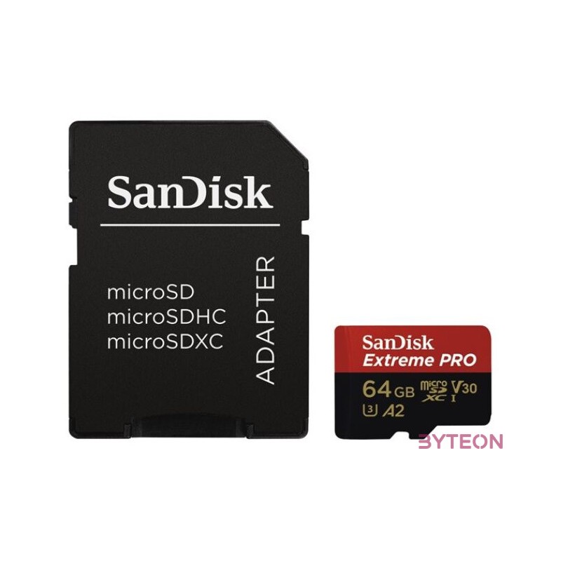 Sandisk 64GB microSDXC Extreme Pro Class 10 UHS-I A2 C10 V30  adapterrel