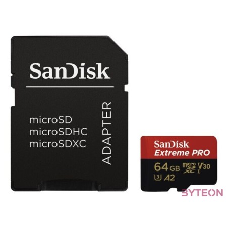 Sandisk 64GB microSDXC Extreme Pro Class 10 UHS-I A2 C10 V30  adapterrel