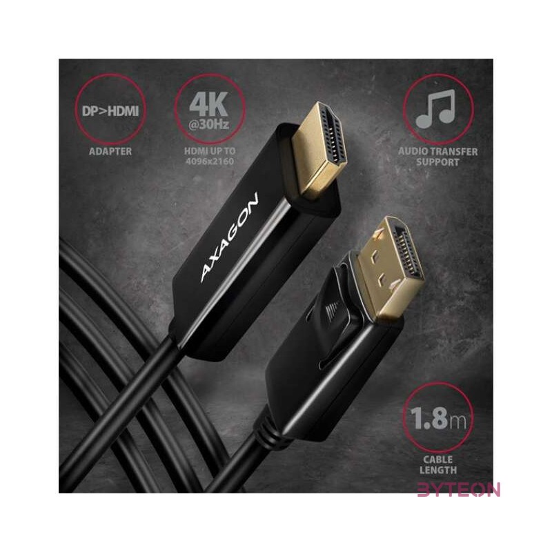 AXAGON RVD-HI14C2 DisplayPort to HDMI active cable 4K30Hz 1,8m Black