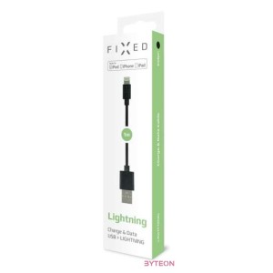 FIXED Data and charging cable with USB,Lightning connectors, 1 meter, MFI certified, 20W Fekete
