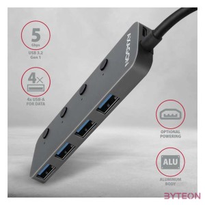 AXAGON HUE-MSA USB3.2 Hub 4-port metal Silver