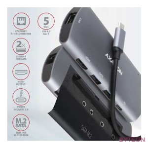 AXAGON HMC-6M2 SuperSpeed USB-C Combo 6in1 Hub