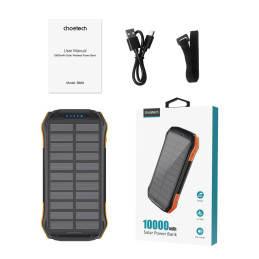 Choetech B659 Solar power bank with inductive charging 2x USB 10000mAh Qi 5W (black-orange)