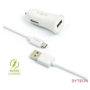 FIXED set of car charger with USB output and USB,micro USB cable, 1 meter, 12W Fehér