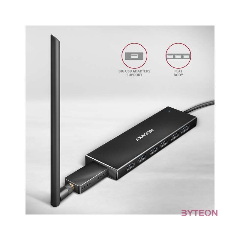 AXAGON HUE-F7C SuperSpeed USB-C FLAT CHARGING HUB Black