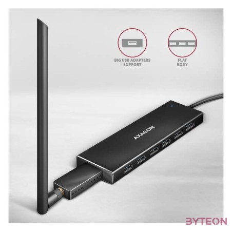 AXAGON HUE-F7C SuperSpeed USB-C FLAT CHARGING HUB Black