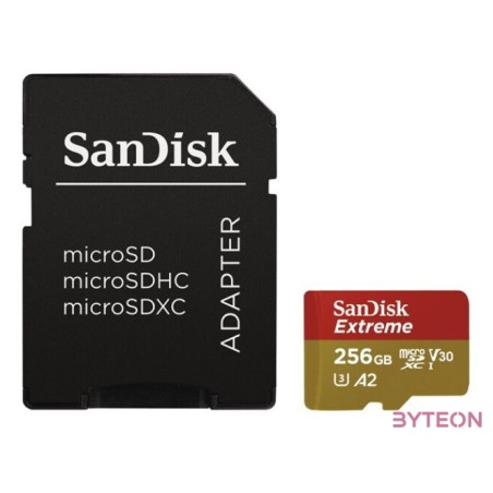 Sandisk 256GB microSDXC Class 10 U3 V30 A2 Extreme  adapterrel