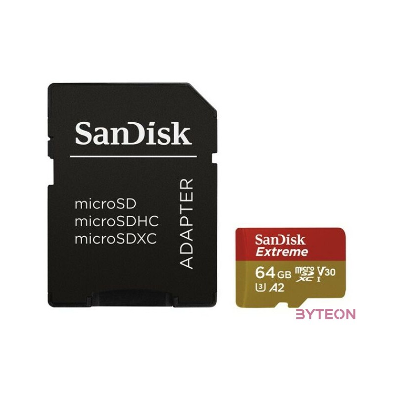 Sandisk 64GB microSDXC Class 10 U3 V30 A2 Extreme  adapterrel