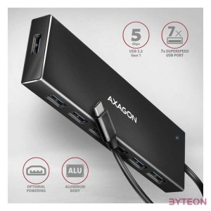 AXAGON HUE-F7C SuperSpeed USB-C FLAT CHARGING HUB Black