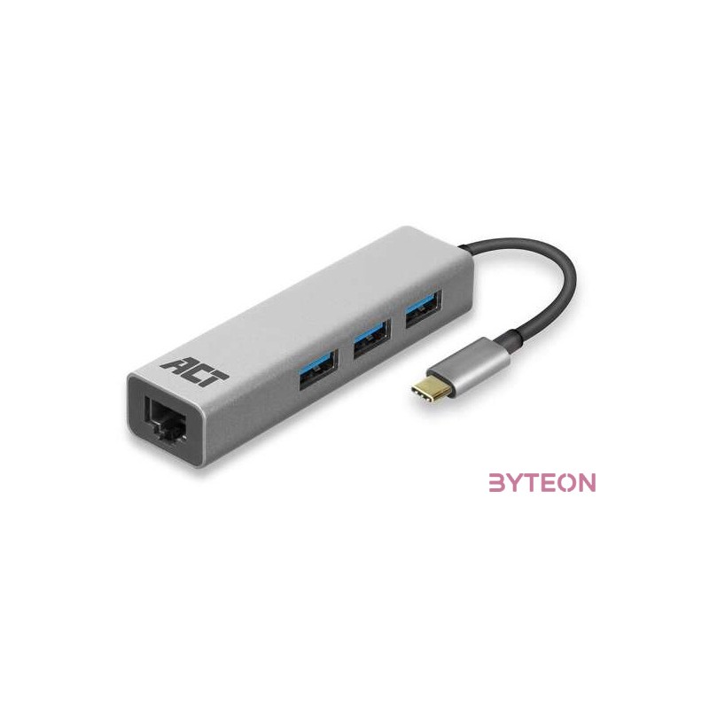 ACT AC7055 USB-C Hub 3 port with Gigabyte Ethernet Grey