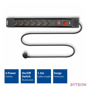 ACT AC2450 Túlfeszültségvédő Kapcsolóval 6DIN 1,5m Black