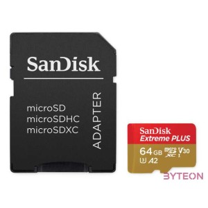 EXTREME PLUS MICROSDXC 64GBSD ADAPTER 200MB,S 90MB,S A2 C10 V3