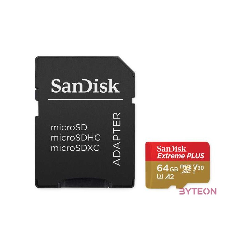EXTREME PLUS MICROSDXC 64GBSD ADAPTER 200MB,S 90MB,S A2 C10 V3
