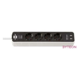 SOCKET STRIP WITH SWITCH 4-WAY WHITE ECOLOR 15M BLACK PROTECTIV