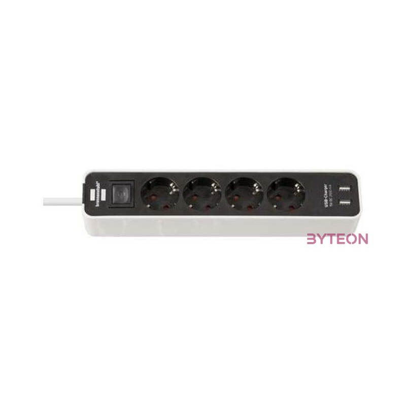 SOCKET STRIP WITH SWITCH 4-WAY WHITE ECOLOR 15M BLACK PROTECTIV