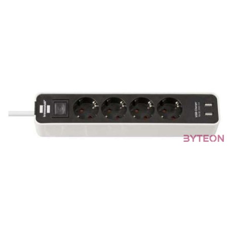SOCKET STRIP WITH SWITCH 4-WAY WHITE ECOLOR 15M BLACK PROTECTIV