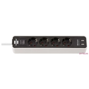 SOCKET STRIP WITH SWITCH 4-WAY WHITE ECOLOR 15M BLACK PROTECTIV