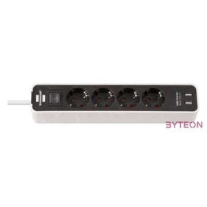 SOCKET STRIP WITH SWITCH 4-WAY WHITE ECOLOR 15M BLACK PROTECTIV