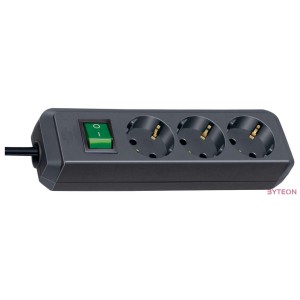 SOCKET STRIP WITH SWITCH 3-WAY BLACK ECO-LINE 15M PROTECTIVE CO